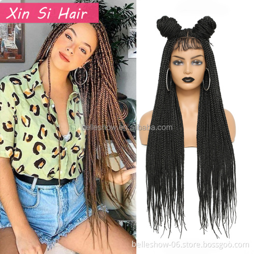 Synthetic Hair Braiding Wigs Ombre Box Braids Hair Wig 30 Inch Braided Lace Front Wig 4x4  Fully Handmade Box hair